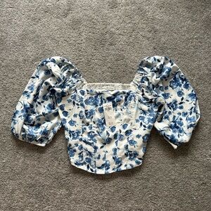 Floral Blue Puff Sleeve Top